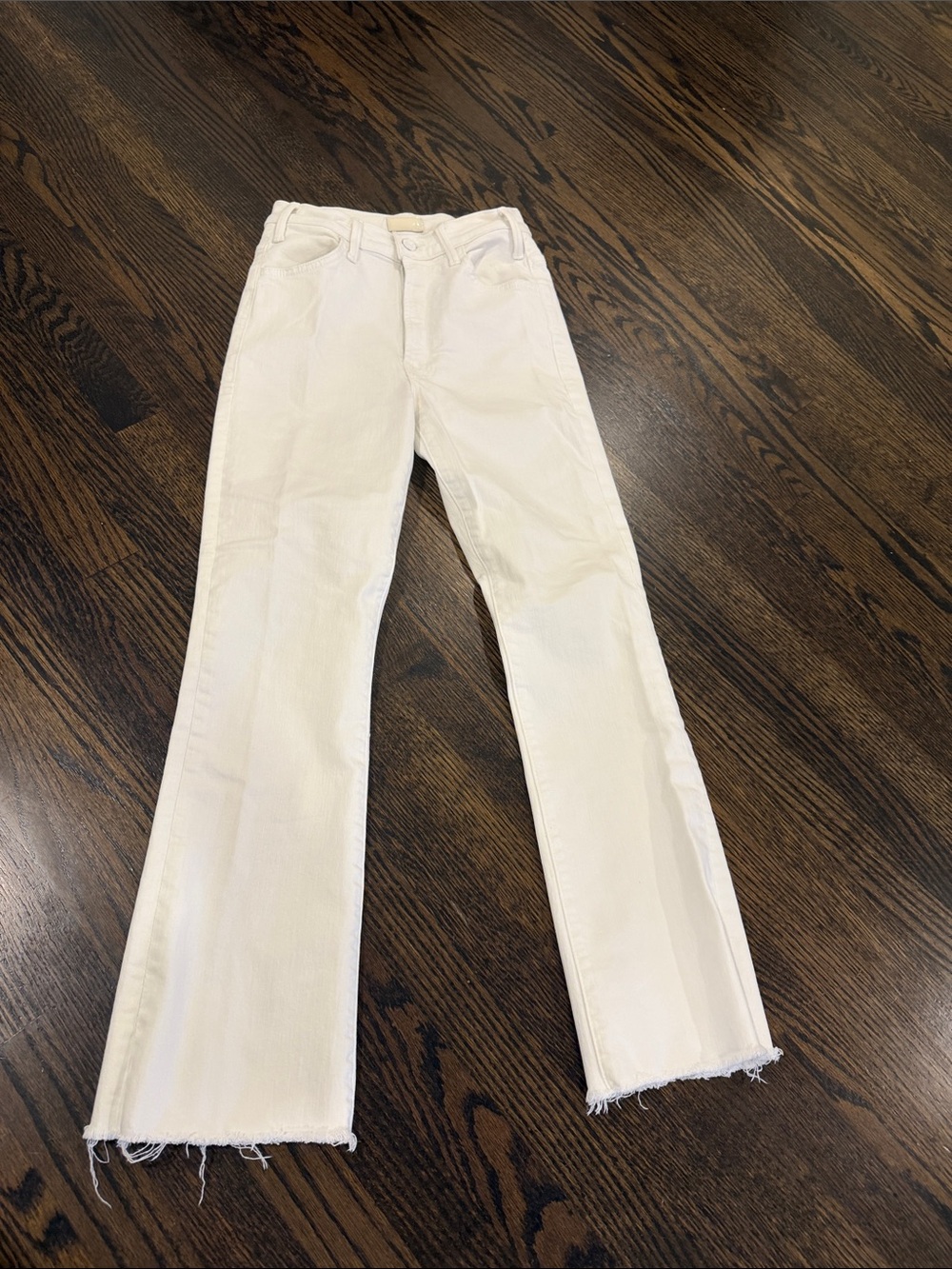 MOTHER Off-White Flare Jeans with Raw Hem